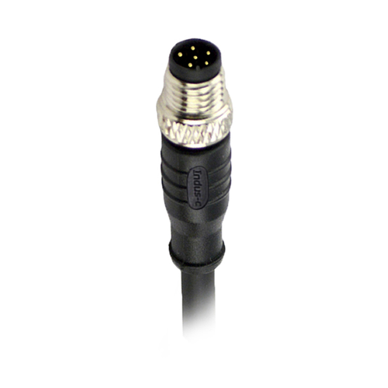 M8 6pins A code male straight molded cable,unshielded,PUR,-40°C~+105°C,26AWG 0.14mm²,brass with nickel plated screw